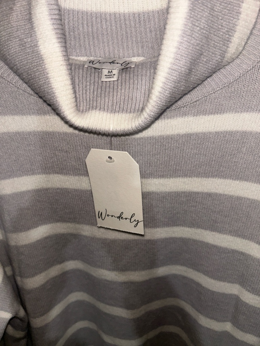 Wonderly Light Gray & White Striped Turtleneck Sweater - Picture 2 of 5
